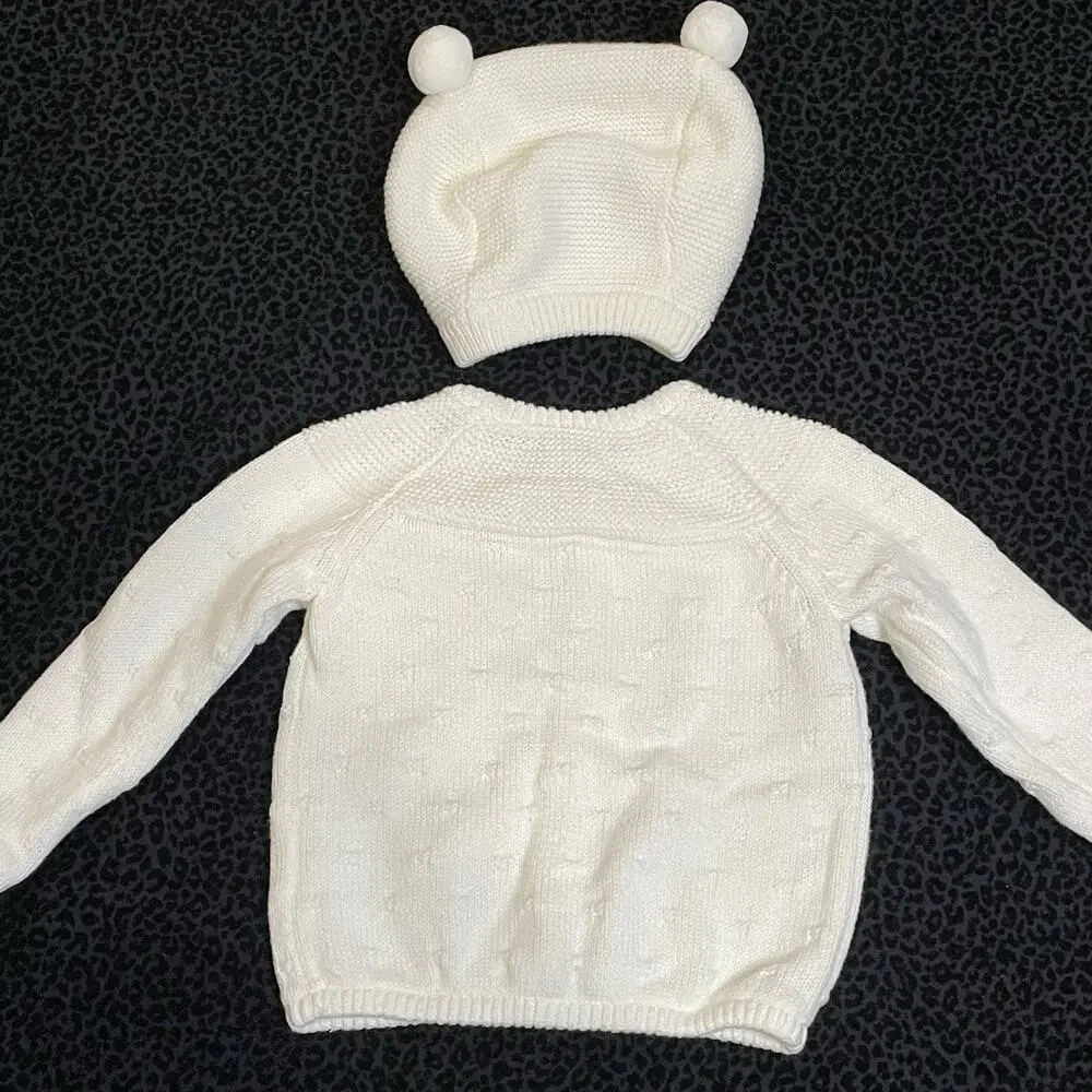 The Little White Company London Baby Sweater Hat Organic Cotton 3-6M Gift‎